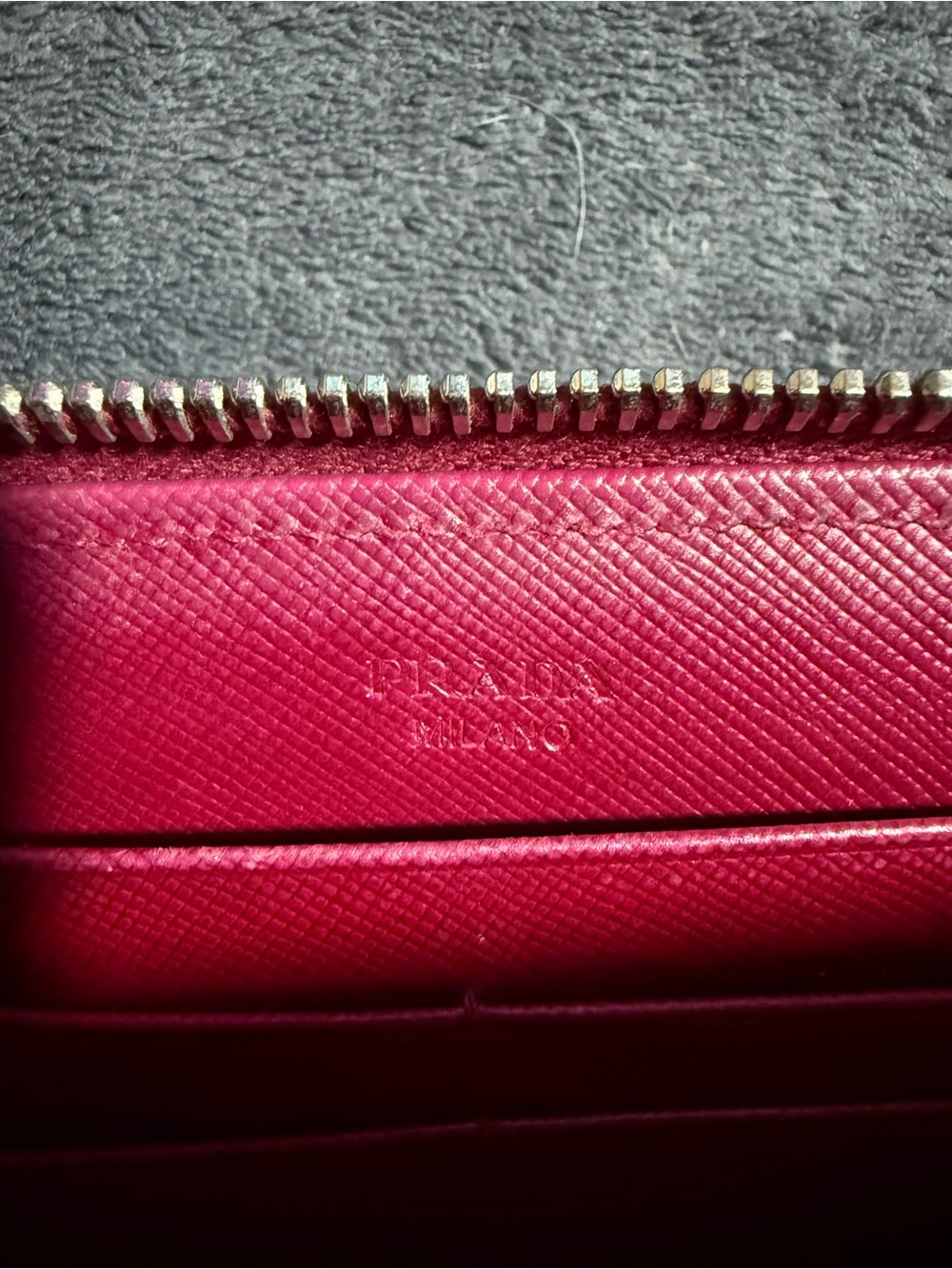 Prada Saffiano Zip Wallet in Raspberry Pink with Silver Hardware - Picture 3 of 7